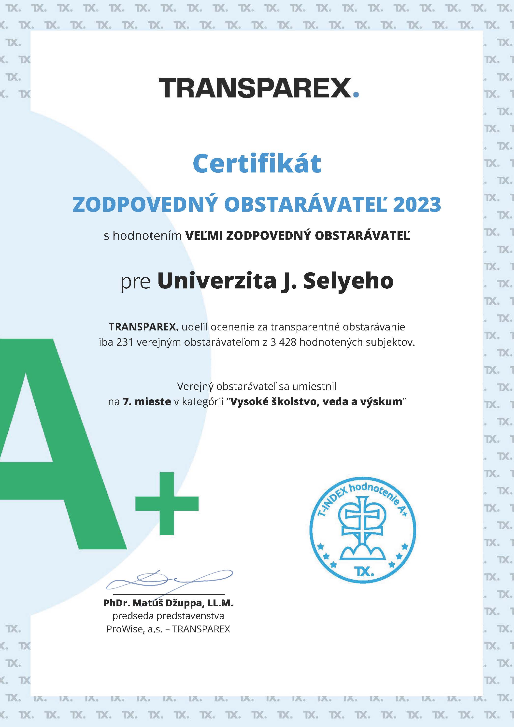UJS získala ocenenie Zodpovedný verejný obstarávateľ za rok 2023